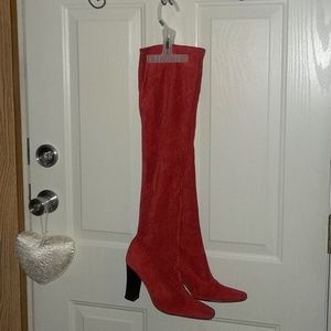 Brand New Red Leather Thigh High or Slouch Boots